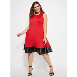 New plus-size pu-trim zip front dress.